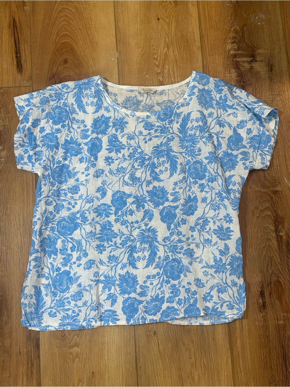 Blue Floral Short Sleeve Top